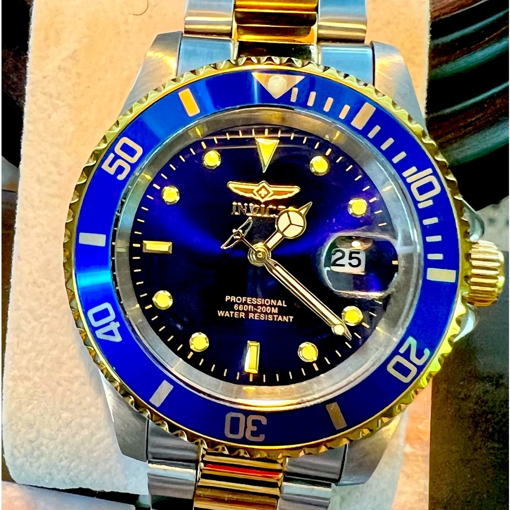 A Stainless Steel Two-Tone Gold/Blue Invicta Pro Diver